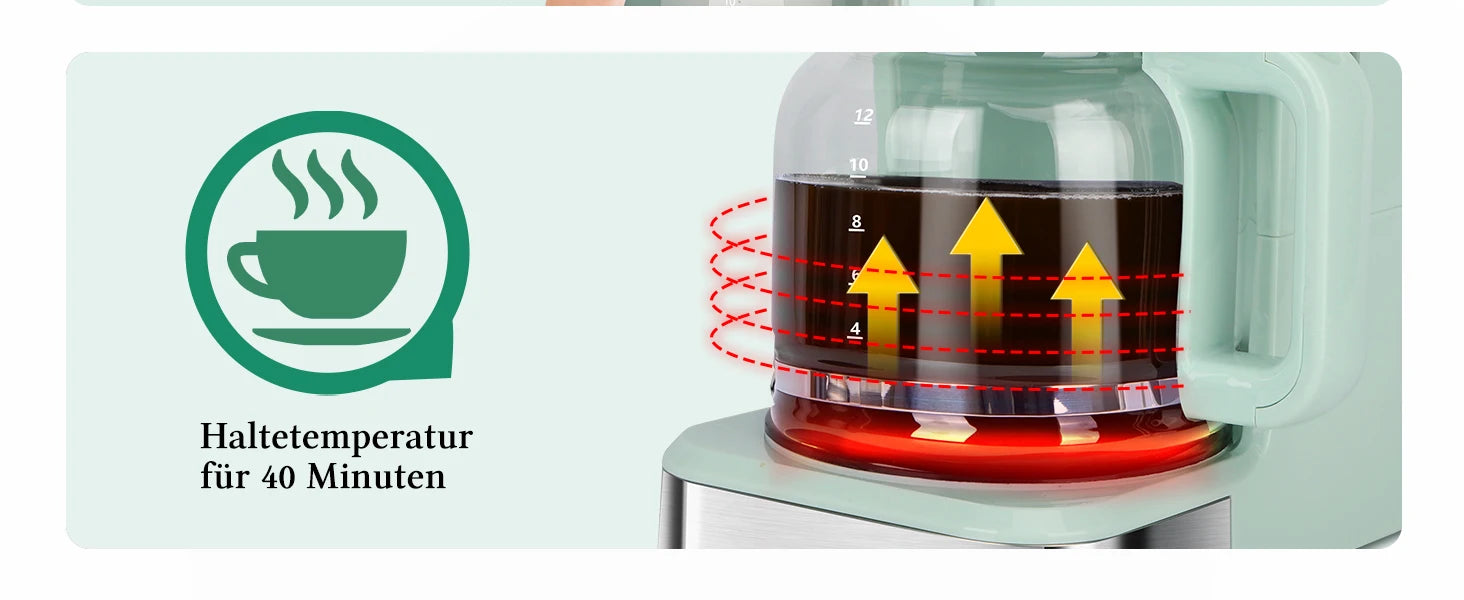 Coffee Maker with Timer, 1.5L Filter Coffee Maker, 12 Cups, Automatic Shut-Off, Drip Stop, Reusable Filter Motionshop