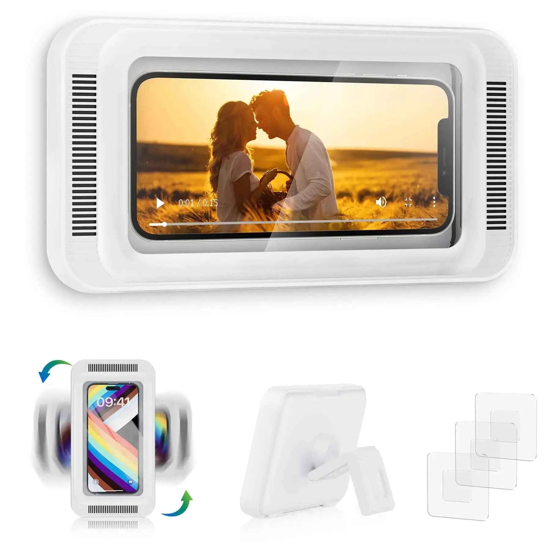 Shower Waterproof Phone Holder With Speaker - 480° Rotation