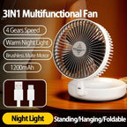 Foldable Mini Wall-Mounted Fan With Warm Night Light Rechargeable