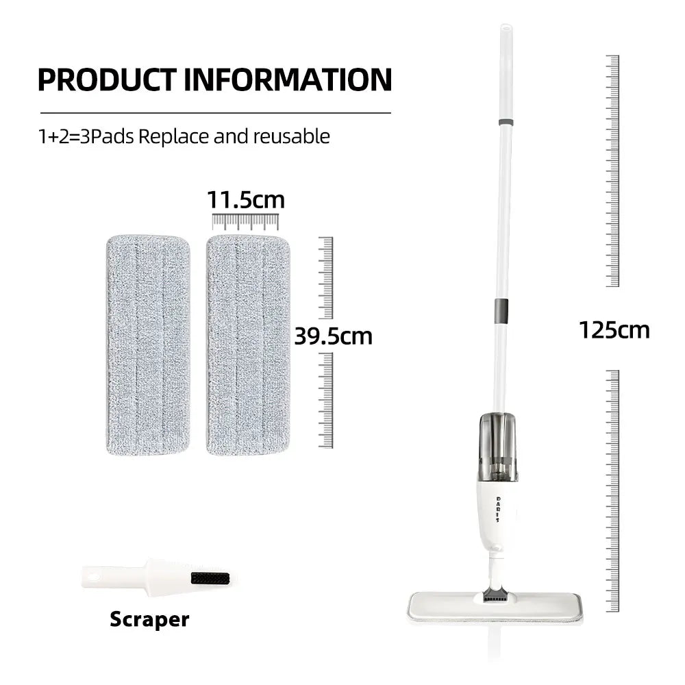 Spray Mop With Reusable Microfibers Pads 360° Rotation Floor Cleaning Mop 500ML Big Capacity Square Triangle Bottle