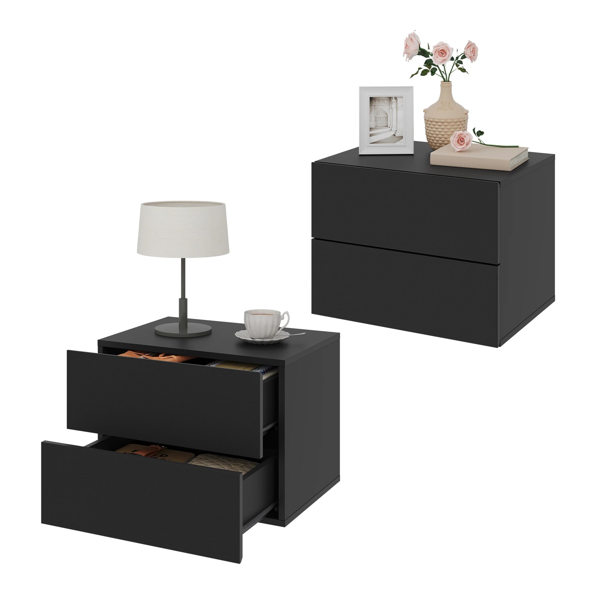 WOLTU 2PCS/Set Modern Bedroom Nightstand Hanging Bedside Table Wall Mounted Bedside Cabinet with Drawer for Living Room