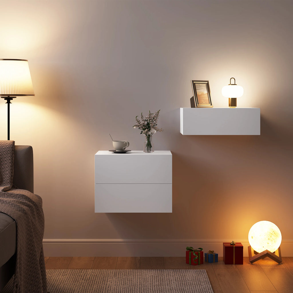 WOLTU 2PCS/Set Modern Bedroom Nightstand Hanging Bedside Table Wall Mounted Bedside Cabinet with Drawer for Living Room