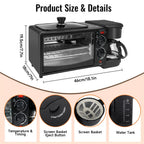 Multifunctional Breakfast Machine 3 in 1 Breakfast Maker Coffee Machine, Breakfast Station with 600 ml Coffee Maker +9 L Oven +Frying Pan, Toasters Breakfast Maker for Home Office