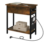 Side Table Sofa Coffee Table with Charging Station Bag Nightstand with 2 USB Ports 2 Sockets Folding Top End Table for Bedroom
