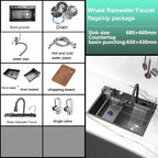 Stainless Steel Kitchen Sink With Waterfall Extra Large Single Bowl Digital Display Multifunctional Dishwashing Sinks