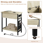 Side Table Sofa Coffee Table with Charging Station Bag Nightstand with 2 USB Ports 2 Sockets Folding Top End Table for Bedroom