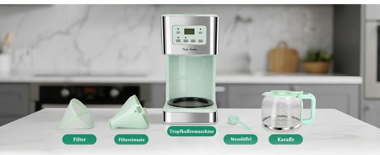 Coffee Maker with Timer, 1.5L Filter Coffee Maker, 12 Cups, Automatic Shut-Off, Drip Stop, Reusable Filter Motionshop