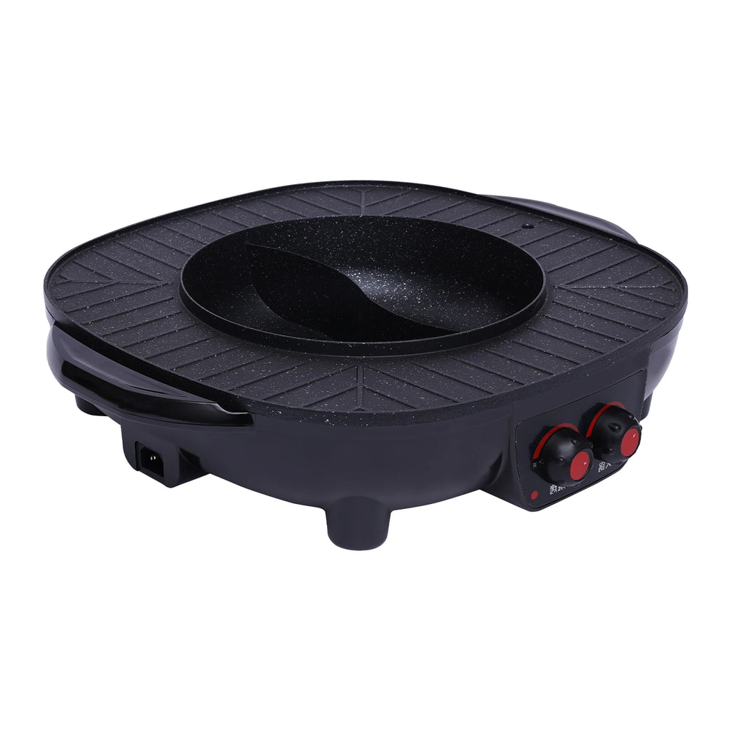 2-in-1 Electric Grill Hot Pot Electric Grill 2000W Hot Pot Shabu Shabu Hot Pot with Grill for 5-6 People