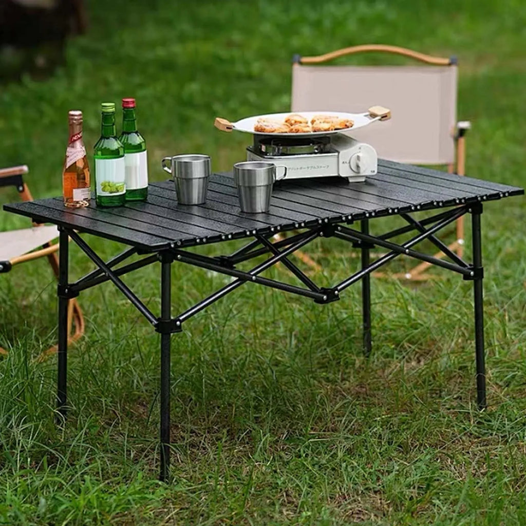 Foldable Camping Table Carbon Steel Picnic Table with Storage Mesh Bag Portable Outdoor BBQ Desk for Beach Backyard Party Games