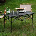 Foldable Camping Table Carbon Steel Picnic Table with Storage Mesh Bag Portable Outdoor BBQ Desk for Beach Backyard Party Games