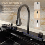 Stainless Steel Kitchen Sink With Waterfall Extra Large Single Bowl Digital Display Multifunctional Dishwashing Sinks