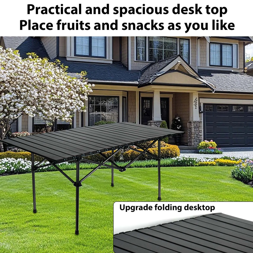 Foldable Camping Table Carbon Steel Picnic Table with Storage Mesh Bag Portable Outdoor BBQ Desk for Beach Backyard Party Games
