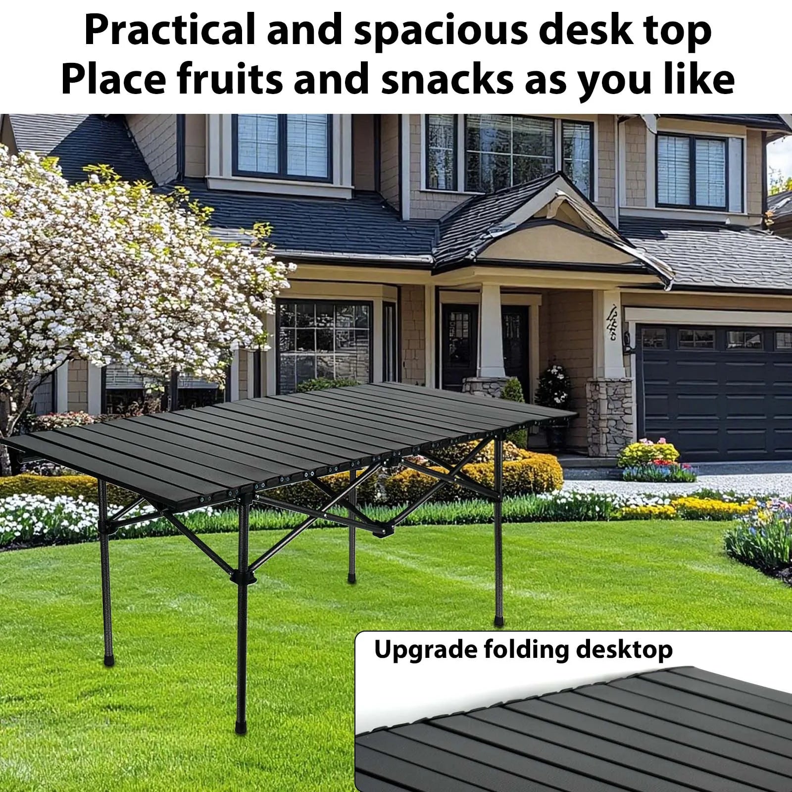 Foldable Camping Table Carbon Steel Picnic Table with Storage Mesh Bag Portable Outdoor BBQ Desk for Beach Backyard Party Games
