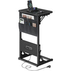 C Shape Small Laptop Table, Foldable End Desk with Power Outlets, Sofa Arm Tray Table with Storage Bag for Living Room, Bedroom