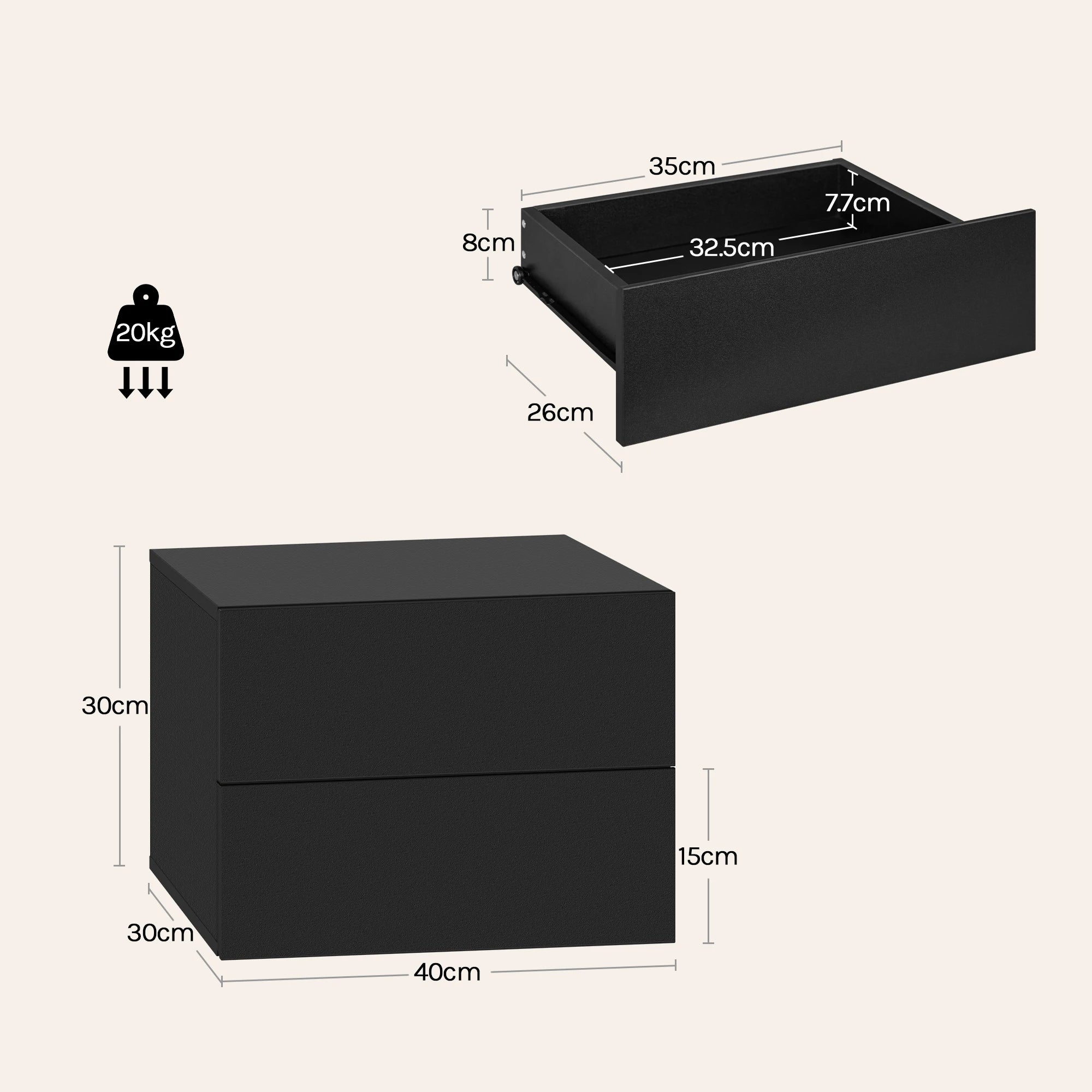 WOLTU 2PCS/Set Modern Bedroom Nightstand Hanging Bedside Table Wall Mounted Bedside Cabinet with Drawer for Living Room