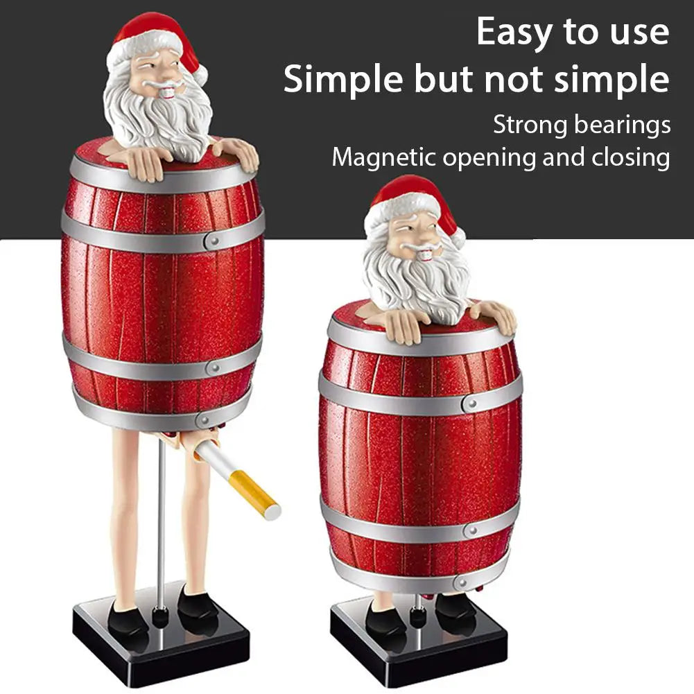 Funny Cigarette Holder Spoof Cigarette Box, Funny Santa Claus in The Wooden Barrel Cigarette Dispenser Up Prank Toy Xmas Gifts