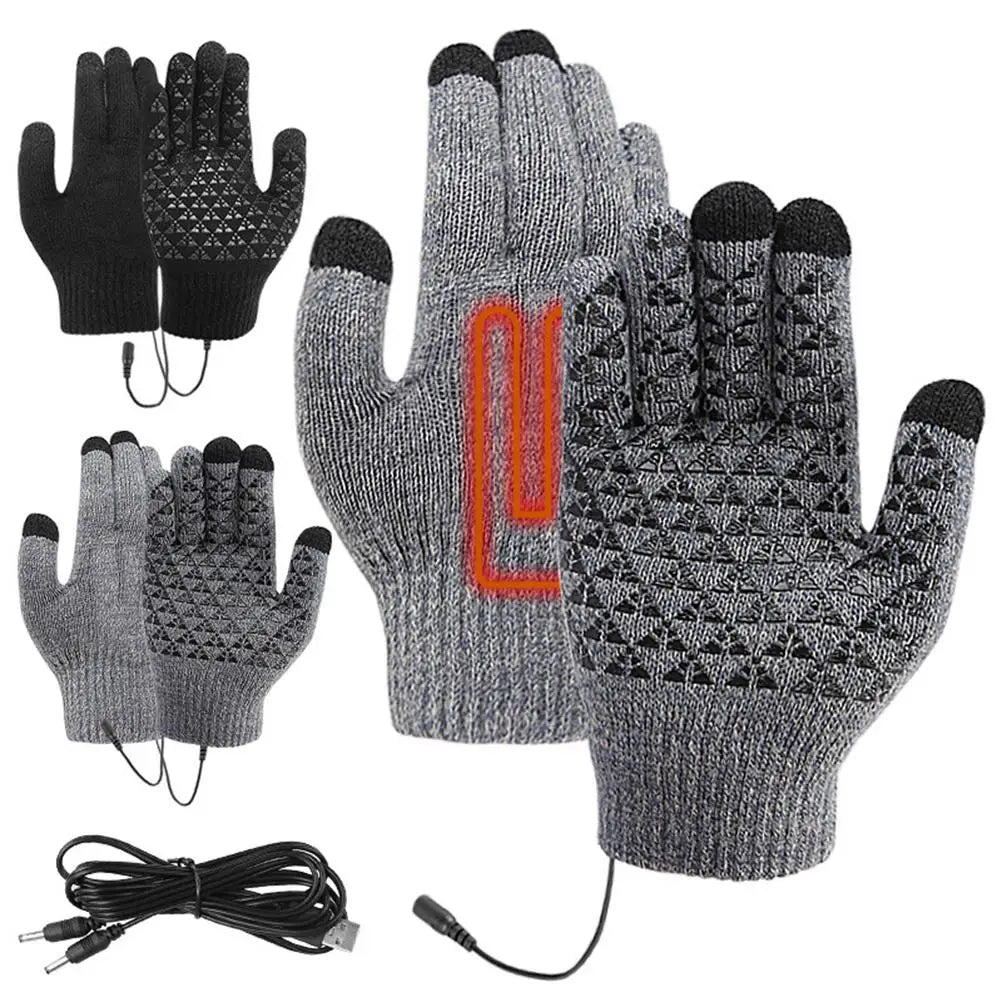 Electric USB Heated Gloves Winter Gloves Thermal Touch Screen Thermal Windproof Warm Knitted Glove Motorcycle Bicycle Gloves