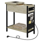 Side Table Sofa Coffee Table with Charging Station Bag Nightstand with 2 USB Ports 2 Sockets Folding Top End Table for Bedroom