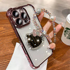 Kitty Mirror Phone Case for iPhone 17 16 Pro Max 16E 15 Plus 14 13 Mini 12 11 XS XR 7 8 SE Electroplate Shockproof Phone Case With Bracelet