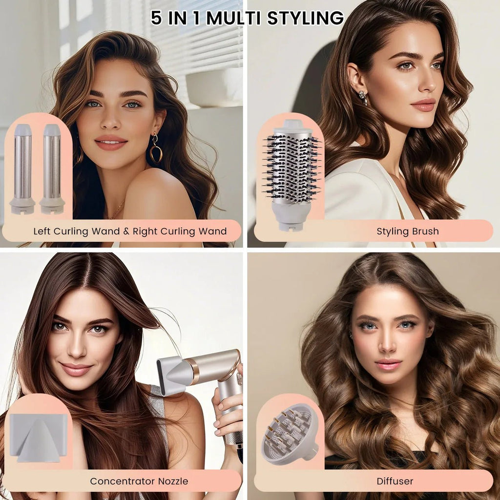 Hatteker Foldable Hair Dryer for Women Multi-Function Hot Air Brush Straight And Curly Blow Styler Lightweight Travel Dryer