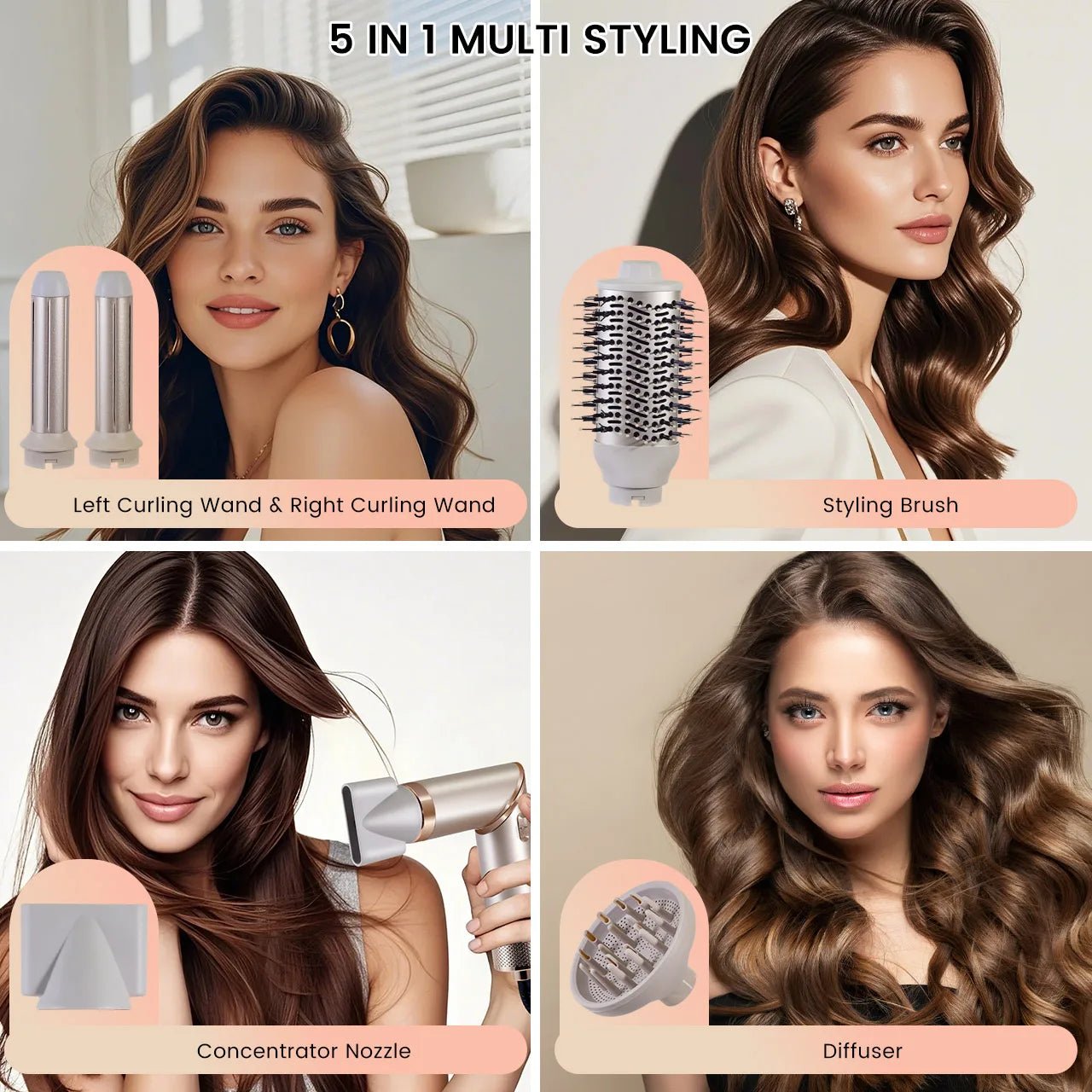 Hatteker Foldable Hair Dryer for Women Multi-Function Hot Air Brush Straight And Curly Blow Styler Lightweight Travel Dryer