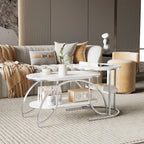 ROSAHQNDA Set of 2 Modern Coffee Tables Sofa table with 2 Layer Shelves MDF Board and Stable Metal Racks living room furniture