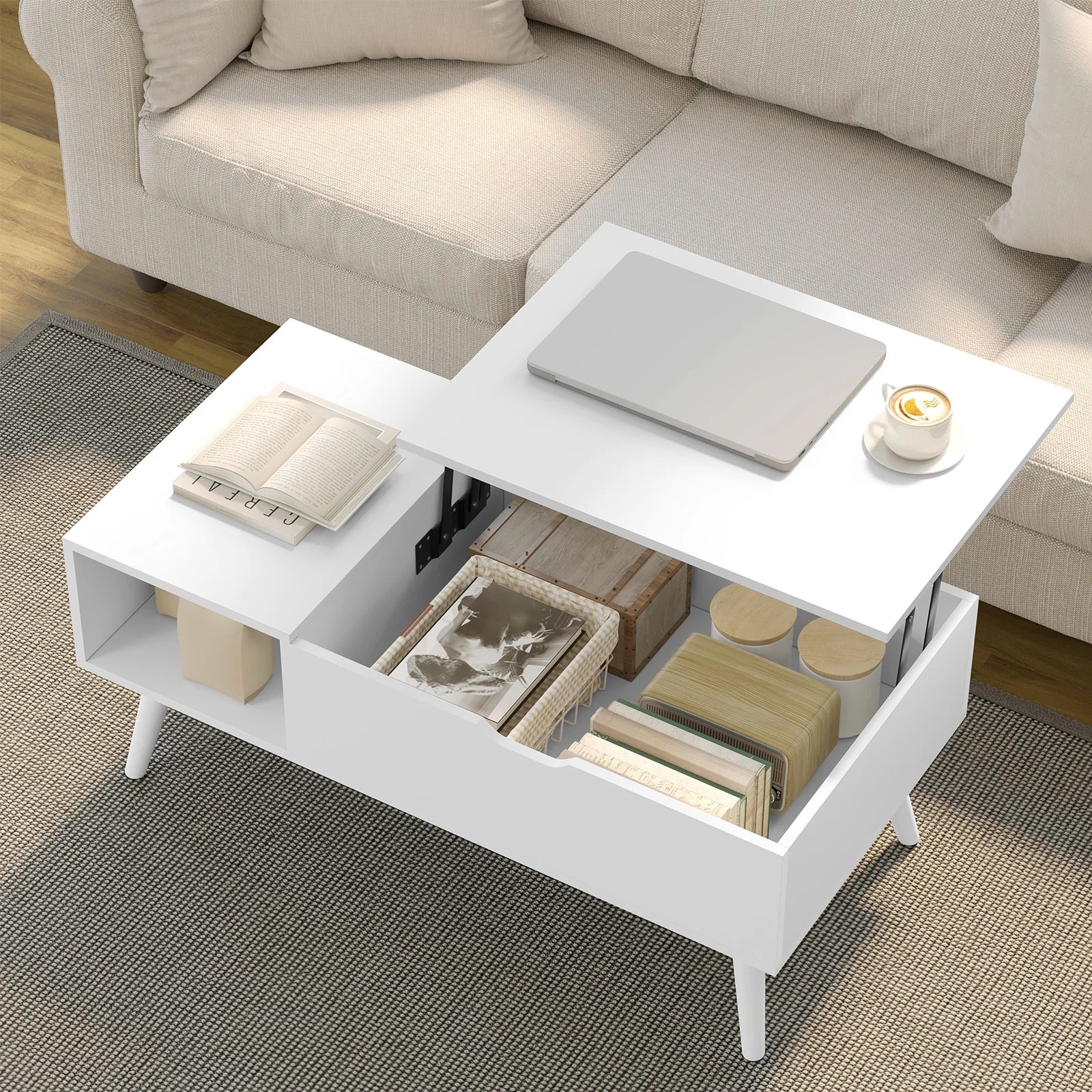WOLTU Height-Adjustable Coffee Table Living Room Table with Hidden Storage Lifting Board Folding Table for Side Sofa Decor Home