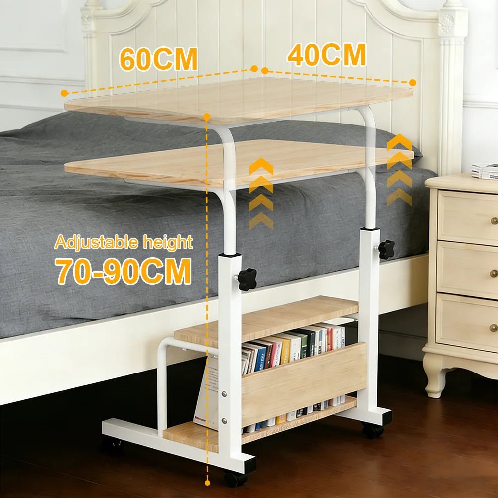 Adjustable Laptop Desk with Wheels Movable Bedside Table Liftable Computer Desk Bedroom Office Portable Study Table