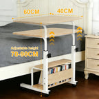 Adjustable Laptop Desk with Wheels Movable Bedside Table Liftable Computer Desk Bedroom Office Portable Study Table