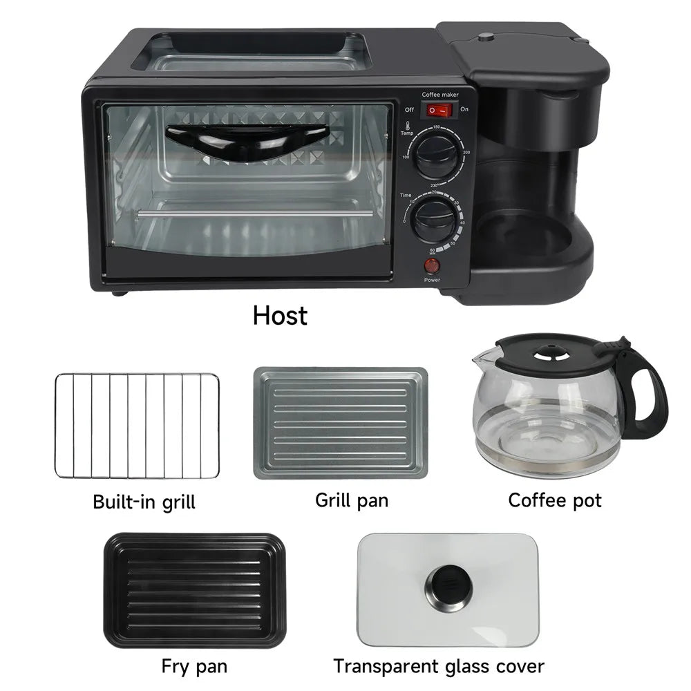 Multifunctional Breakfast Machine 3 in 1 Breakfast Maker Coffee Machine, Breakfast Station with 600 ml Coffee Maker +9 L Oven +Frying Pan, Toasters Breakfast Maker for Home Office