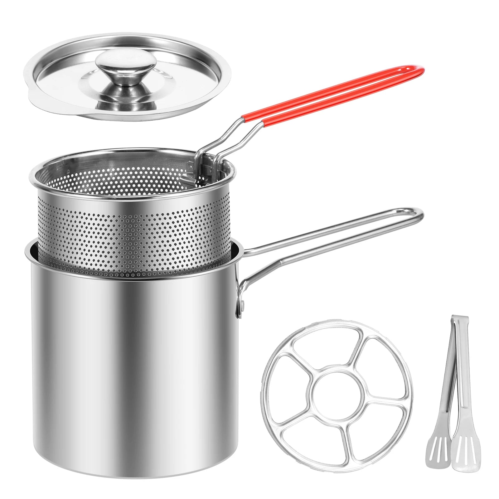 Stainless Steel Deep Fryer Pot with Basket, Lid and Pasta Strainer