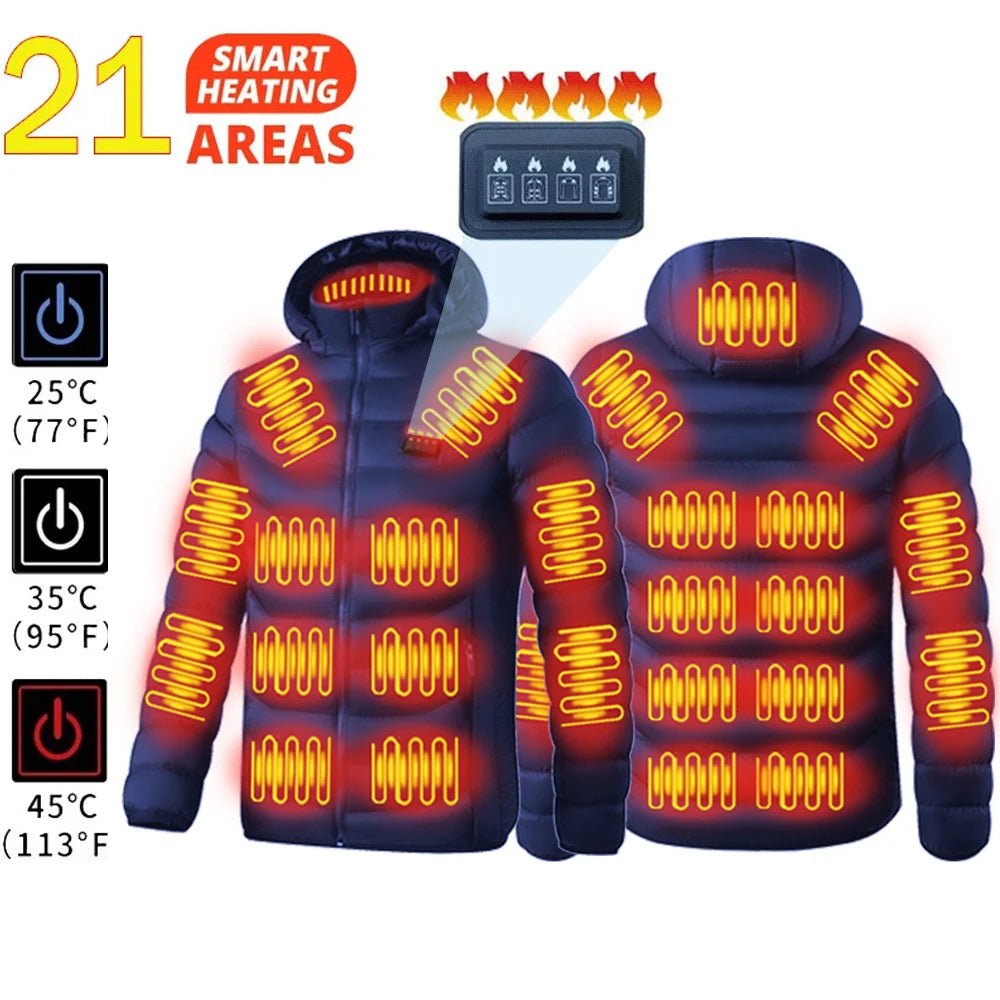 USB Electric Self Heating Jacket Winter Coat Warm Clothing 2-21 Areas
