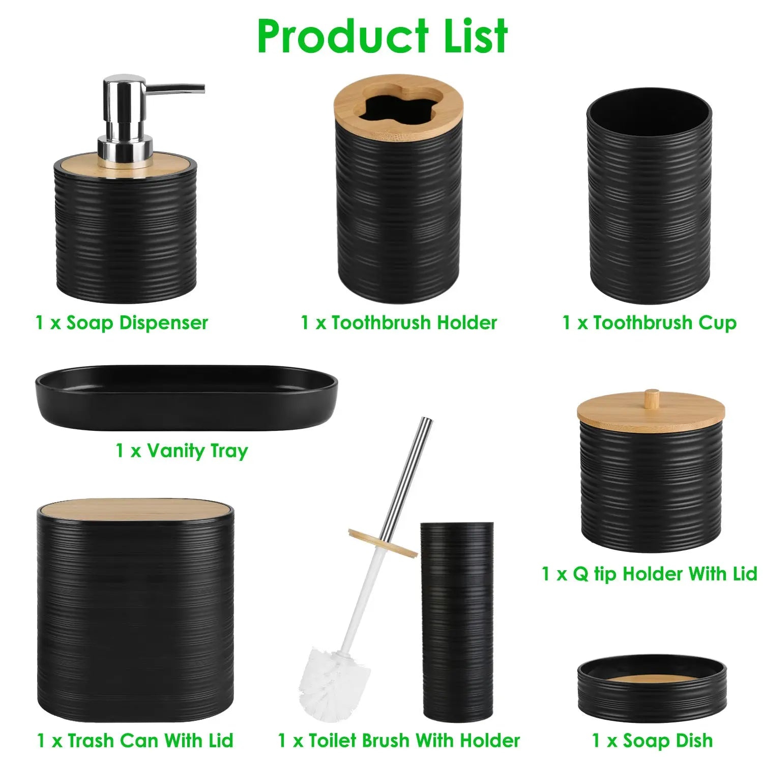 5 Colors Options - Set Of 8Pcs Bathroom Accessories