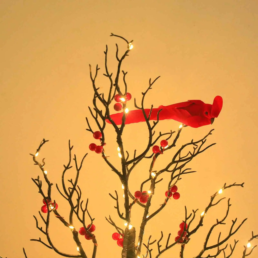 Lighted Mini Birch Tree Light LED Cardinals Christmas Tree Vintage Glowing Tree Light For Table Holiday Home Xmas Decoration