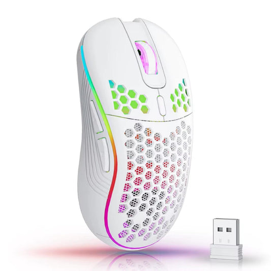 2.4G Wireless Mouse with RGB Backlit 6-Button 3-Speed DPI Type C Rechargeable Ergonomic Honeycomb Design Gaming Mouse - Motionshop
