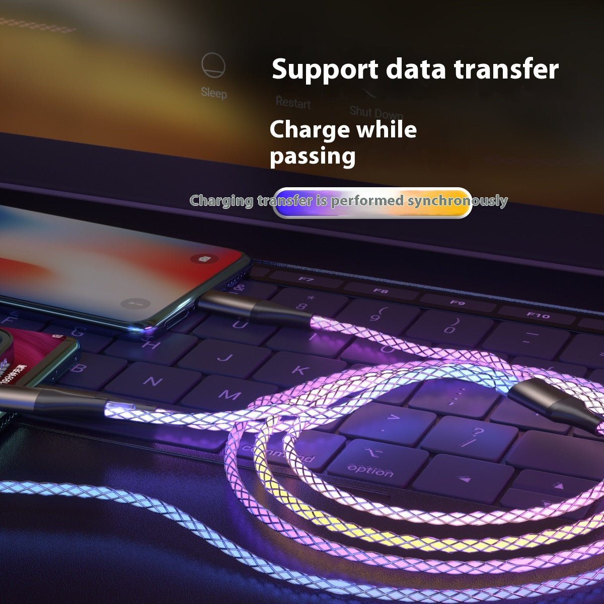 One-to-three Luminous Fast Charging RGB Data Cable