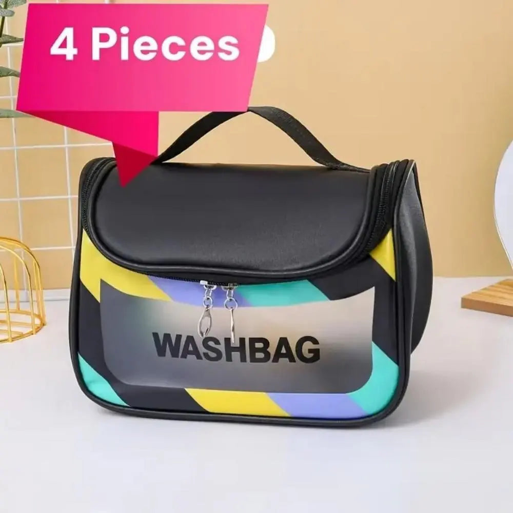 Upgraded Black Simple Bathroom Essential Toiletry Bag Four-piece Set