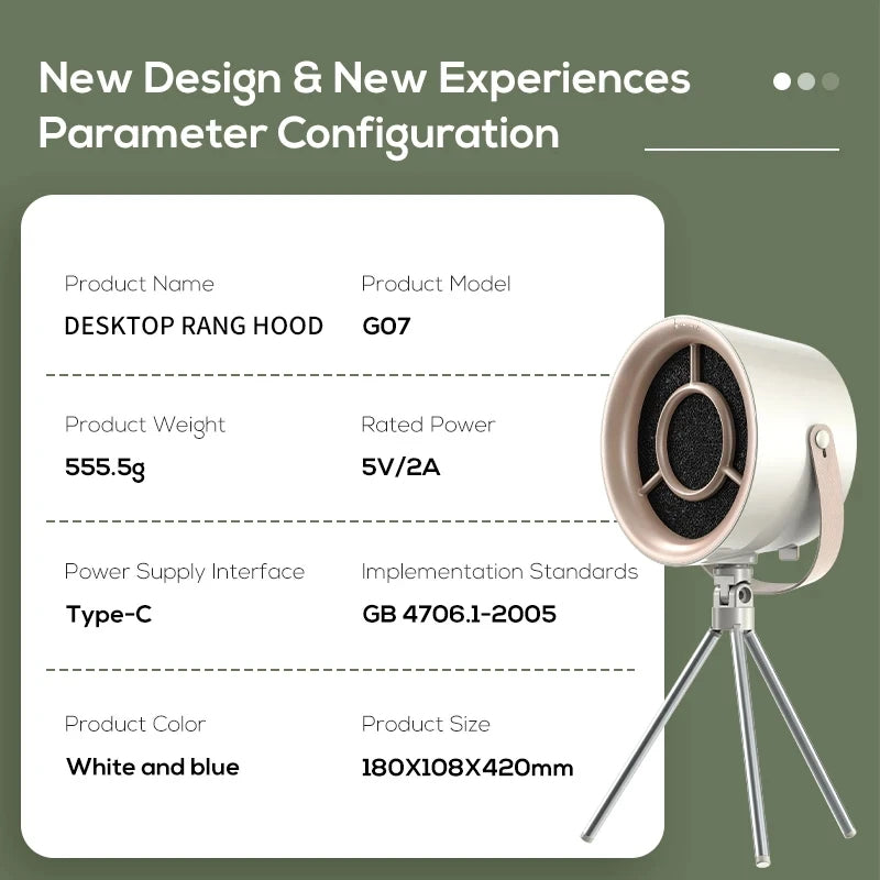 Portable Desktop Exhaust Fan Small Kitchen Hood Extractor Barbecue USB Charging Desktop Range Hoods Mini Suction Cooker Hood Kitchen Gadgets