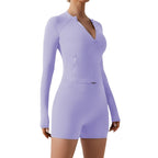 Autumn High Elastic Gym Sports Top Women Long Sleeve Cardigan Slim-fit Zipper