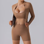 Autumn High Elastic Gym Sports Top Women Long Sleeve Cardigan Slim-fit Zipper