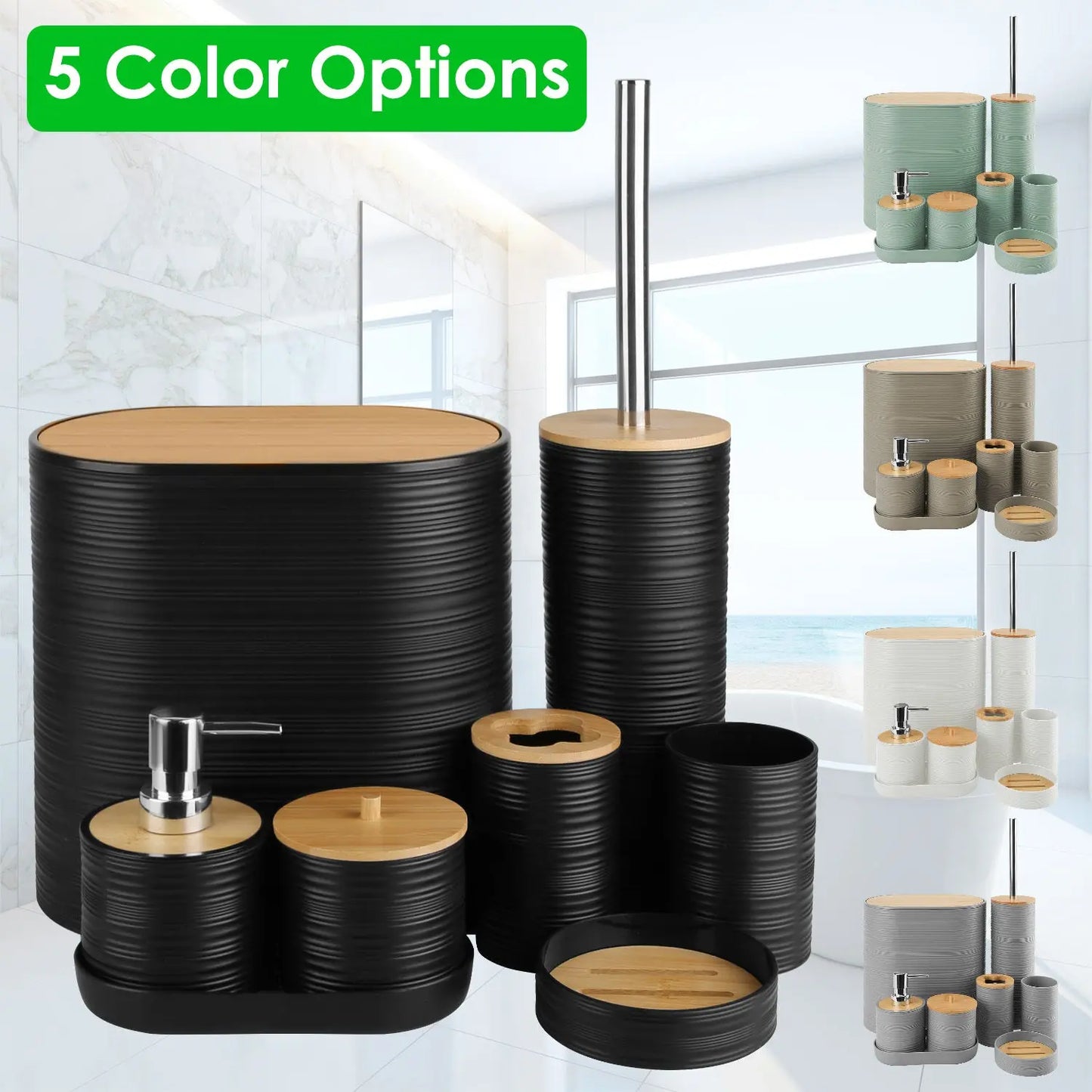 5 Colors Options - Set Of 8Pcs Bathroom Accessories