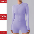 Autumn High Elastic Gym Sports Top Women Long Sleeve Cardigan Slim-fit Zipper