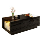 Table Basse LED 16 couleurs 2 tiroirs niches ouvertes structure robuste salon panneau particules noir