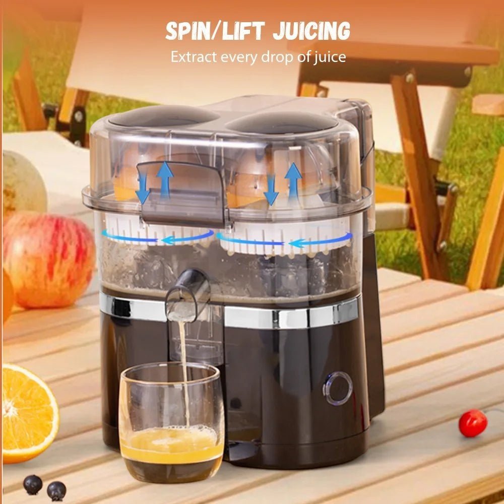New Double Head Electric Juicer Built-in Fruit Cutting Function Automatic Lifting Squeezing 200W Brushless Motor Portable Home Fruit Juice Extractor