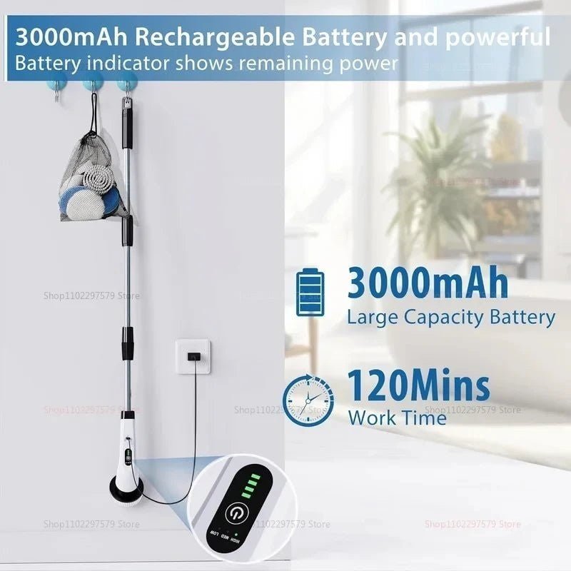 9 in 1 Electric Spin Scrubber Cordless Cleaning Brush Shower Scrubber Adjustable Extension Handle Waterproof For Tub Tile Floor