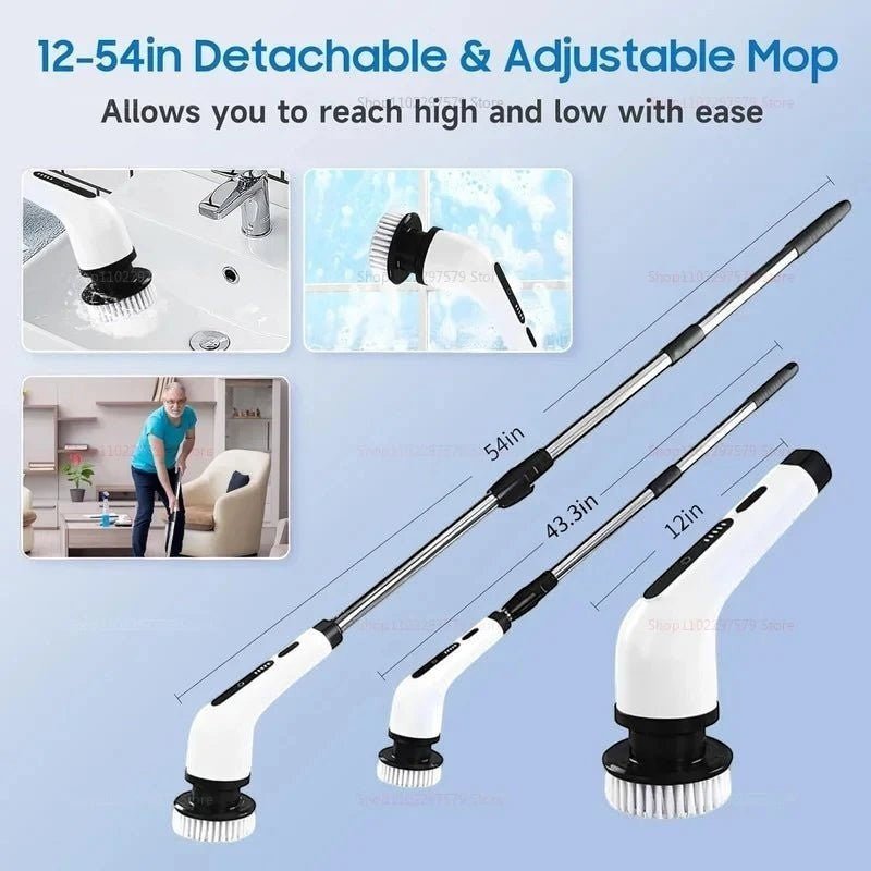 9 in 1 Electric Spin Scrubber Cordless Cleaning Brush Shower Scrubber Adjustable Extension Handle Waterproof For Tub Tile Floor