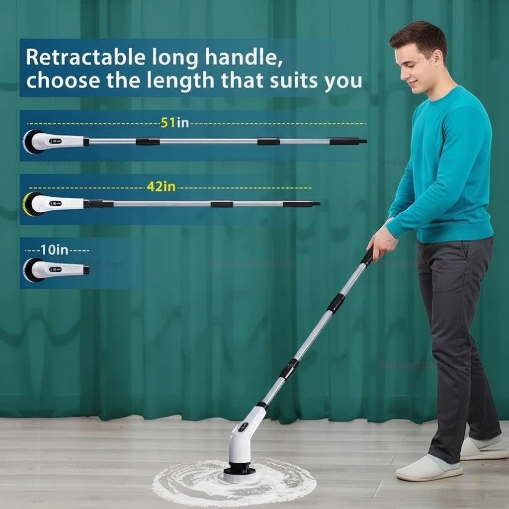 9 in 1 Electric Spin Scrubber Cordless Cleaning Brush Shower Scrubber Adjustable Extension Handle Waterproof For Tub Tile Floor
