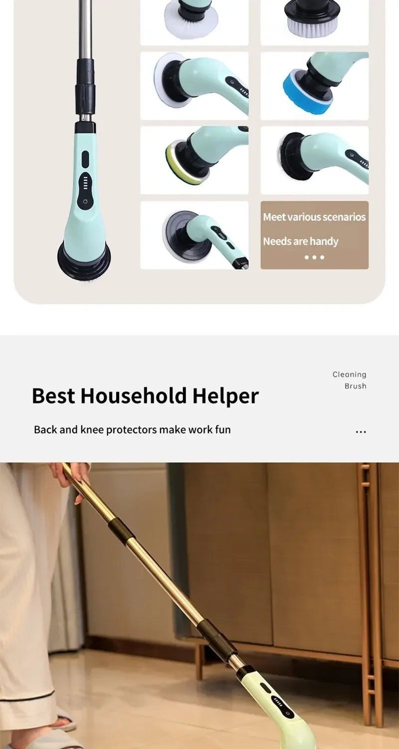 9 in 1 Electric Spin Scrubber Cordless Cleaning Brush Shower Scrubber Adjustable Extension Handle Waterproof For Tub Tile Floor