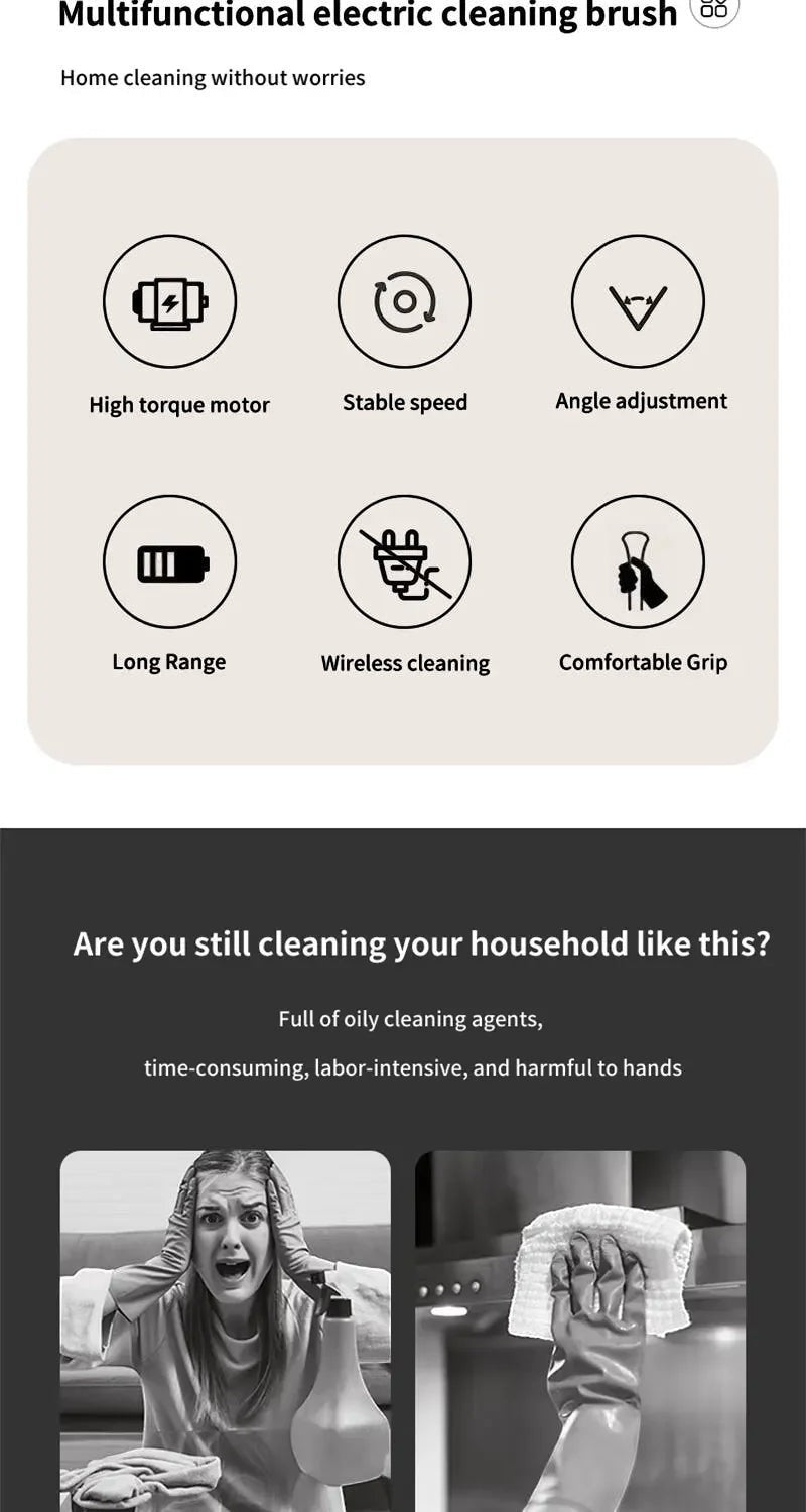 9 in 1 Electric Spin Scrubber Cordless Cleaning Brush Shower Scrubber Adjustable Extension Handle Waterproof For Tub Tile Floor