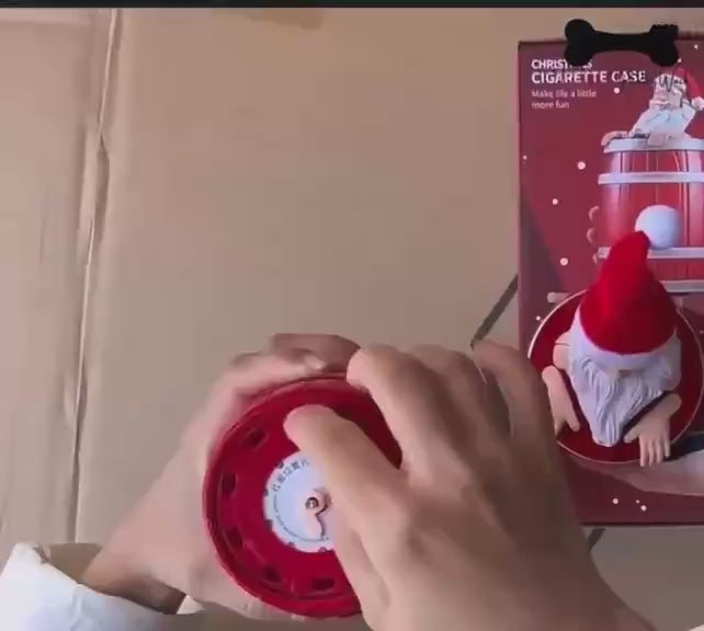 Witziger Zigarettenhalter in Form einer Zigarettenschachtel, lustiger Weihnachtsmann im Holzfass – Zigarettenspender als Scherzartikel – Weihnachtsgeschenk